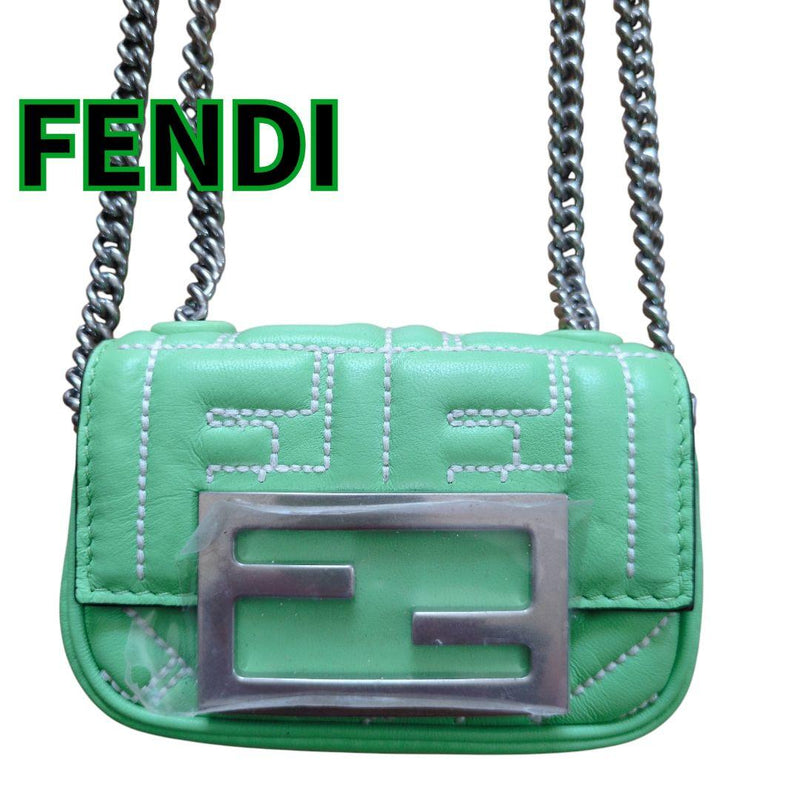 FENDI Zucca Nano Baguette Zucca Pattern Leather Shoulder Bag 7cm H 10.5cm W