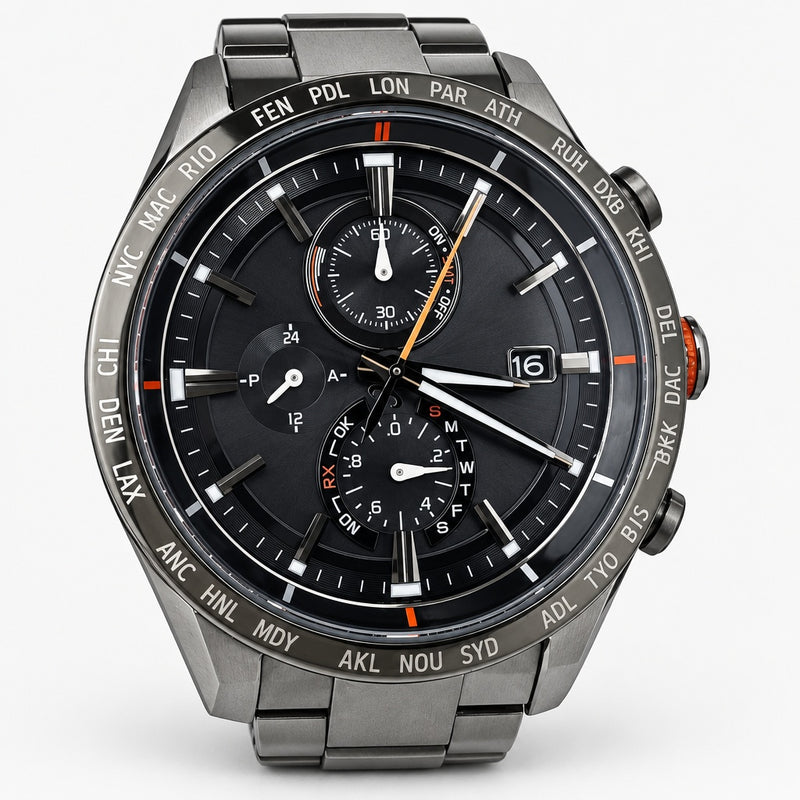 CITIZEN Attesa H800-T025871 Titanium Solar Atomic Chronograph Watch 42mm Black
