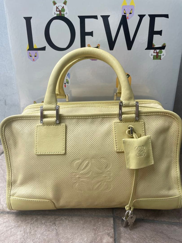 LOEWE Amazona Handbag Punching Leather Yellow H6.7in Gold Hardware