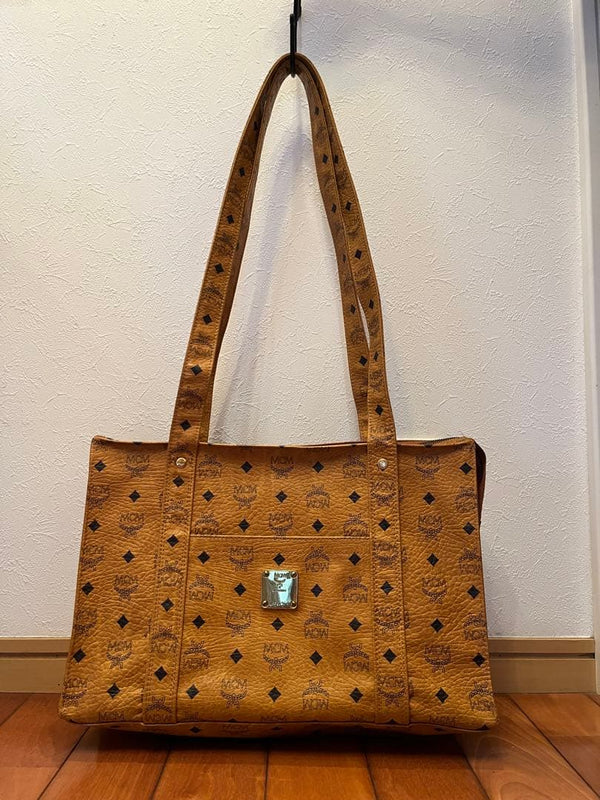 MCM Visetos Pattern Brown Leather Convertible Tote Shoulder Messenger Bag