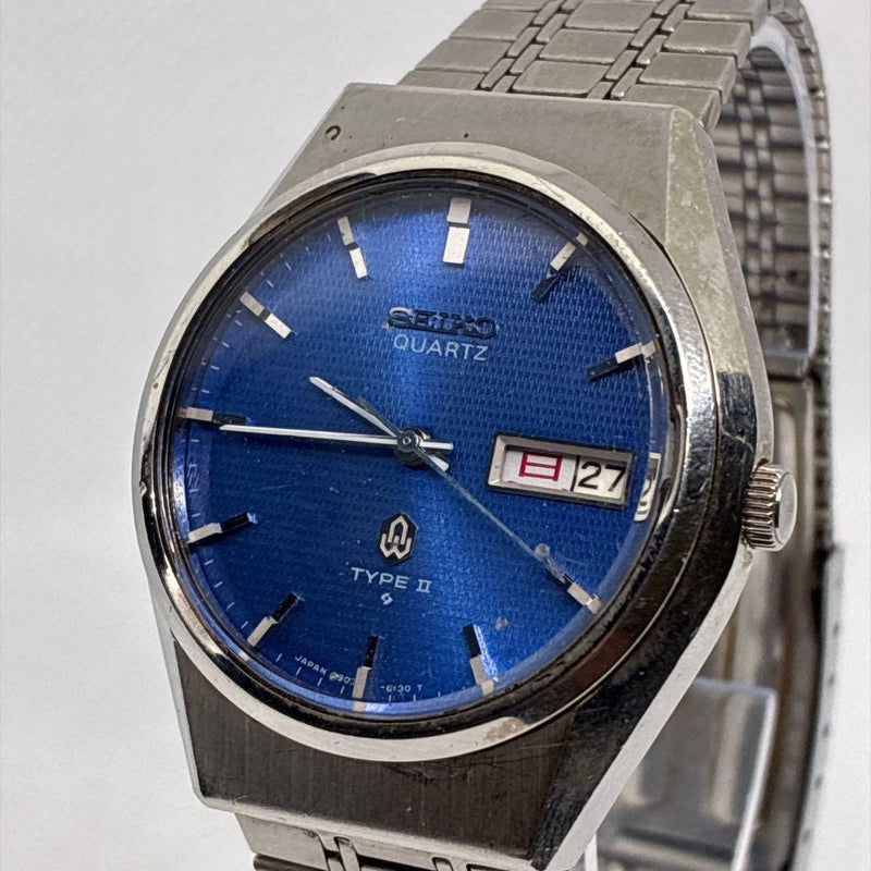 SEIKO Type II 0903-8120 Quartz Stainless Steel 36mm Blue Day Date 1976 Watch