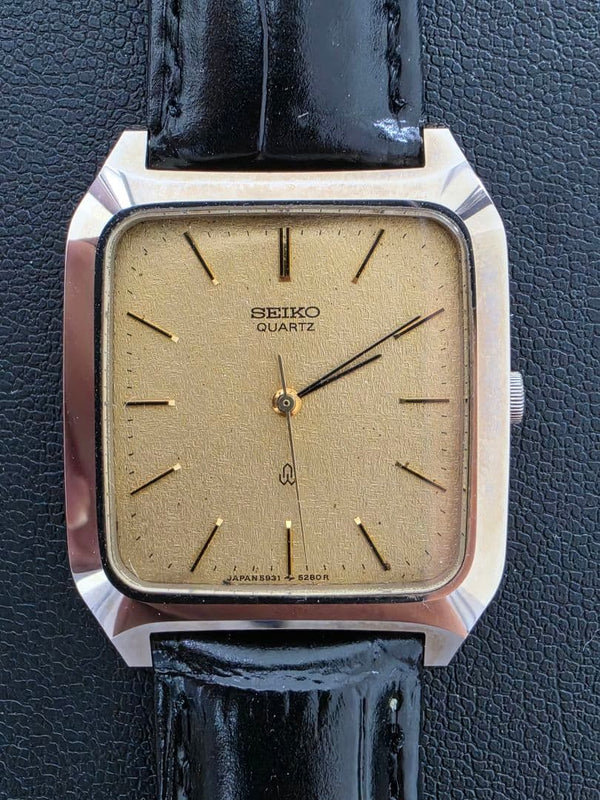 SEIKO DOLCE 5931-5260 Quartz Stainless Steel 29mm Gold Tapestry Dial 80s Watch