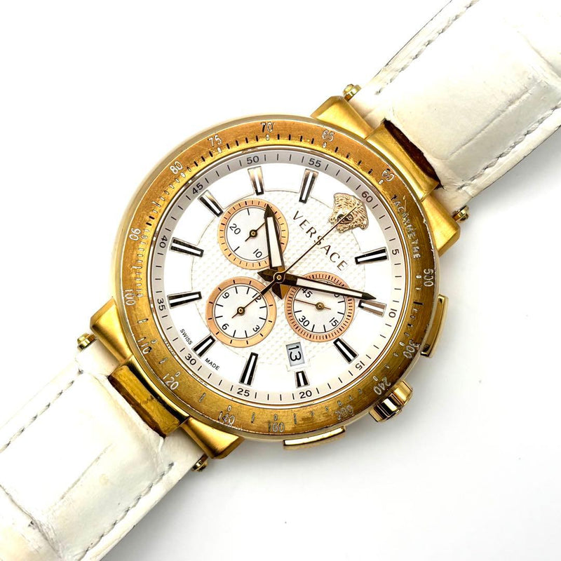 VERSACE Mens Watch Mystique Sport VFG Quartz Chrono Date 45mm Gold Black Dial