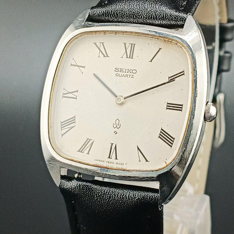 SEIKO Chariot 7820-5020 Quartz Stainless Steel 25mm Square Ivory Dial Watch 1987