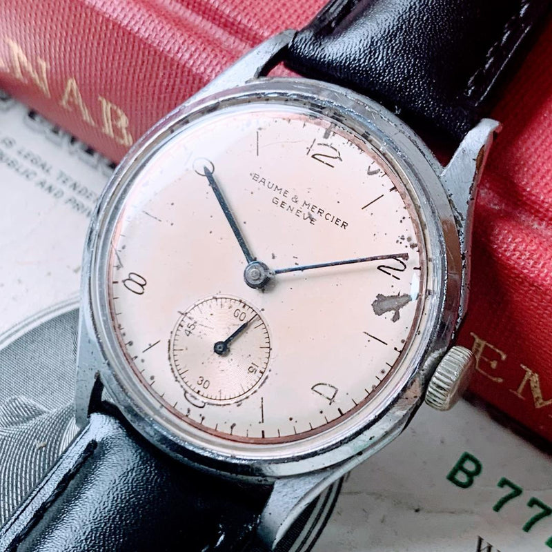 Baume & Mercier Mens Mechanical Manual Wind 32mm Stainless Steel Black Leather