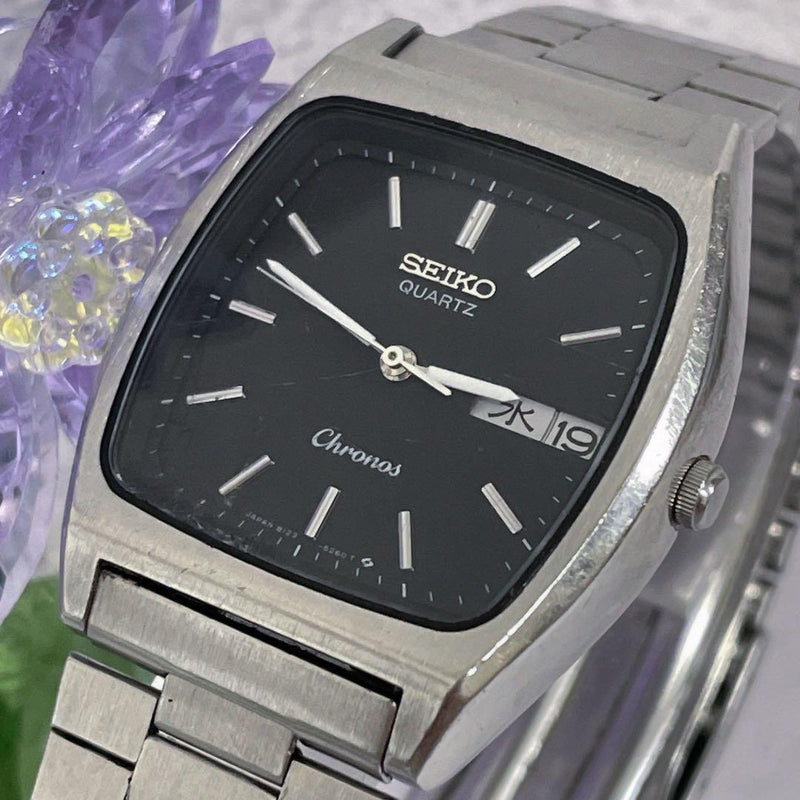 Seiko Chronos 9531-5010 Quartz Square Black Dial Stainless Two-tone Watch
