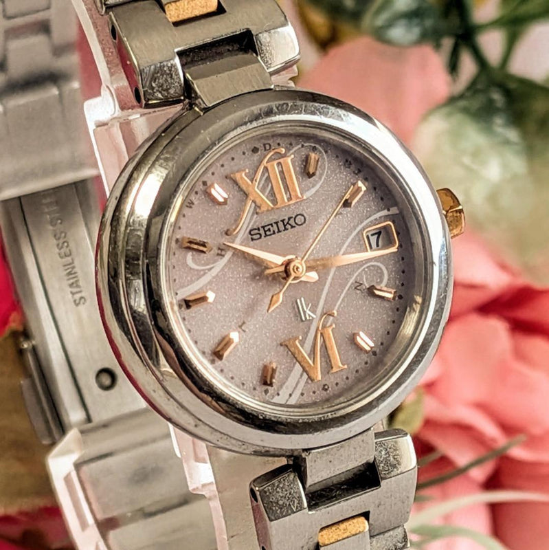 SEIKO LUKIA 1B22-0AC0 Ladies Watch Radio Solar Pink Dial 25mm Silver Metal