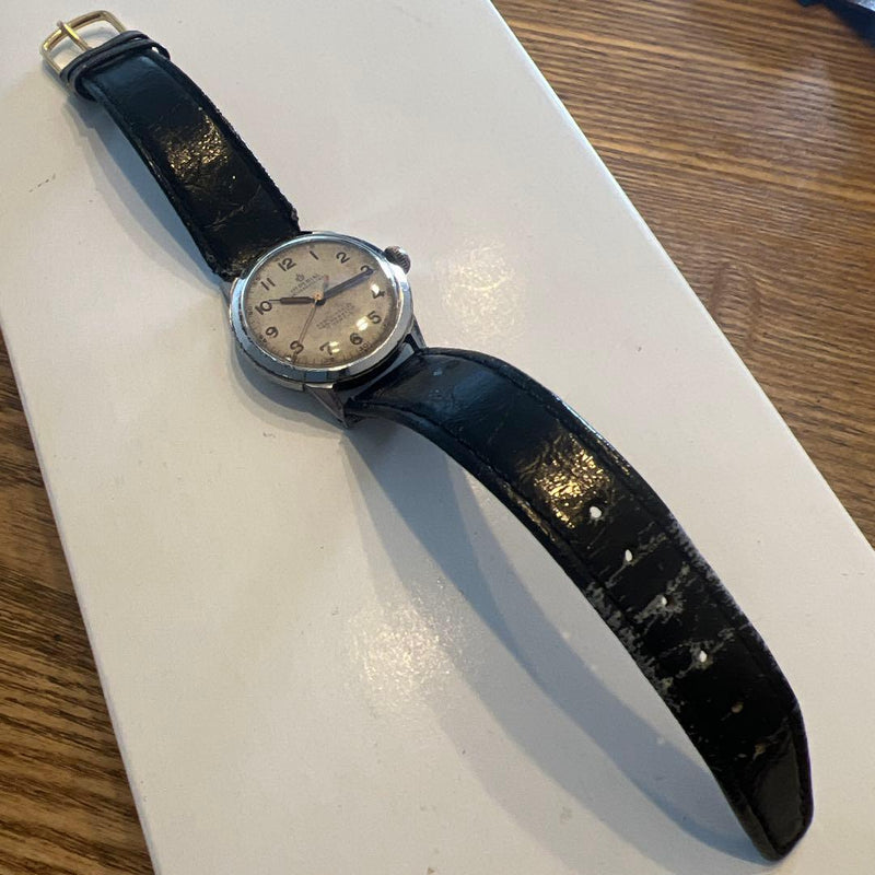 IMPERIAL Manual 17J Stainless Steel Silver Dial Leather Band 1940s Watch