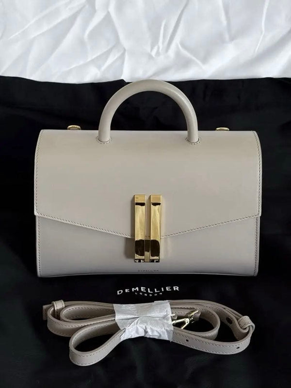 DEMELLIER Midi MONTREAL Handbag Burgundy Smooth Leather 6.3x9.8x4.7in Taupe