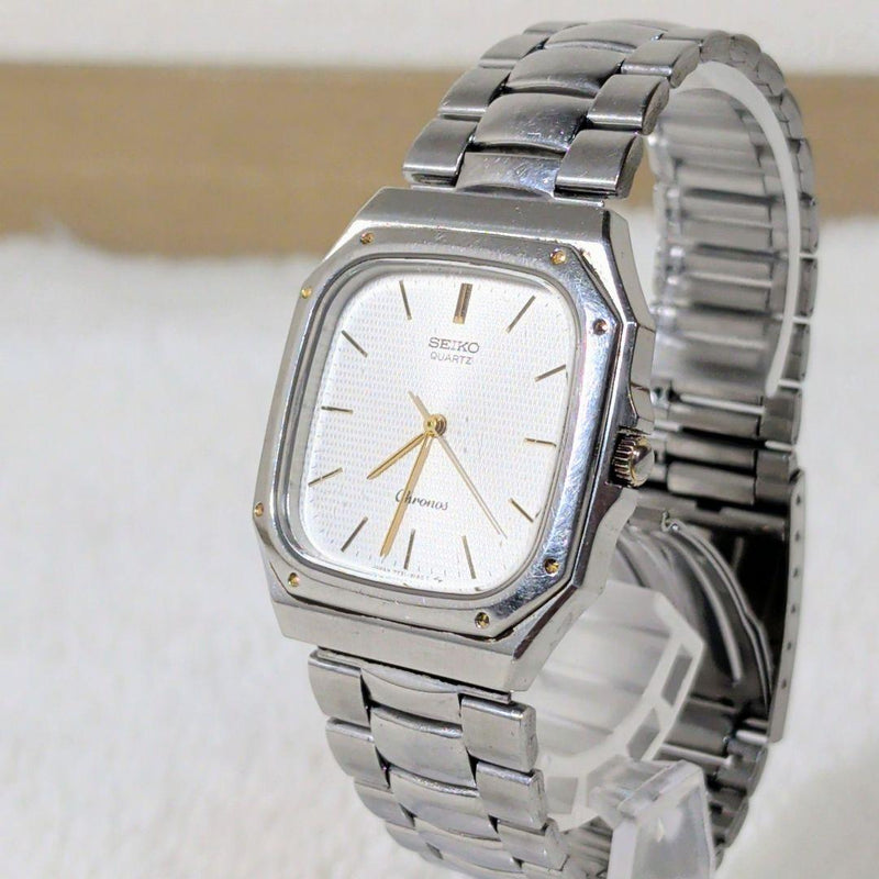 SEIKO Chronos 7731-5130 Quartz Watch 31mm SS Case Screw Bezel White Grid Dial