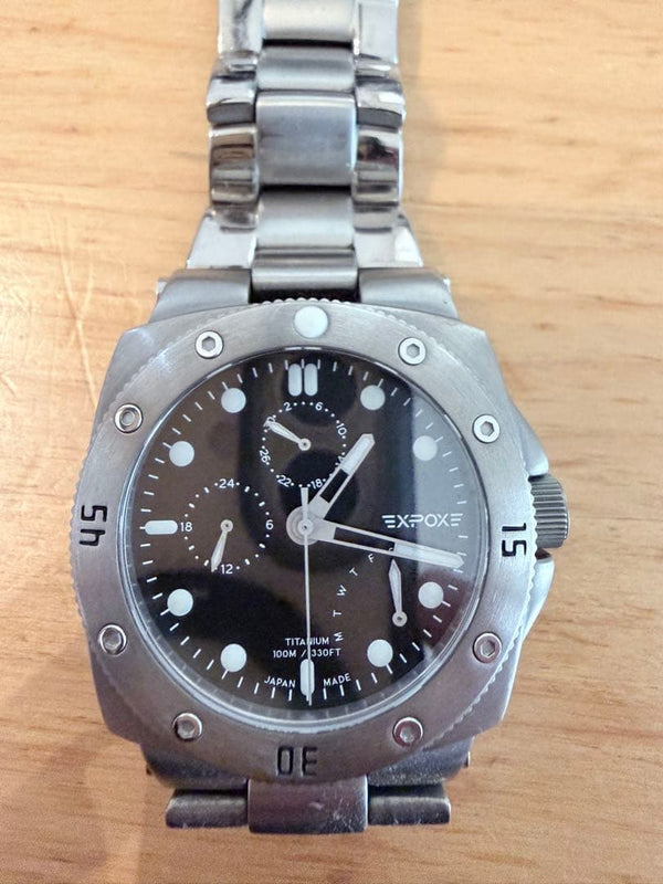 EXPOXE SCERENIC Analog Quartz Titanium Watch 100M 330FT WR Calf Leather Band