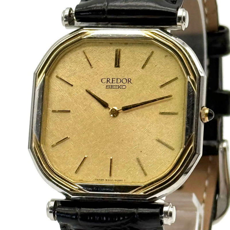 SEIKO Credor 9300-5210 Quartz 14K Bezel 30.5mm Octagon Champagne Gold Dial