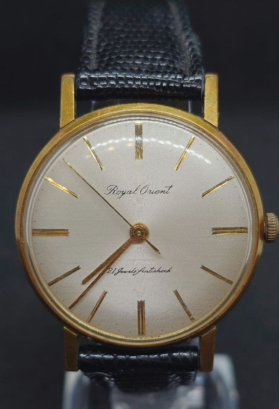 Royal Orient FQ01-C00 Hand Winding Power Reserve Mens Gold White Lizard Leather