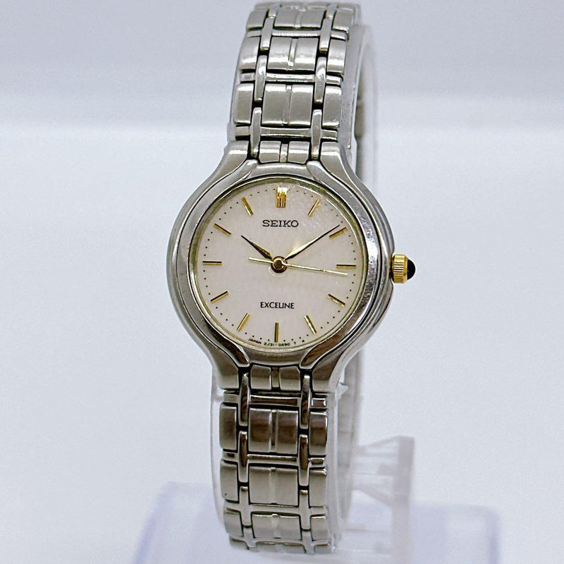SEIKO EXCELINE Ladies Quartz Analog Watch SGP Square Case Black Dial 19mm