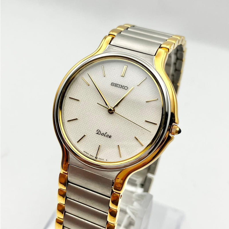 SEIKO DOLCE Mens Quartz Two-Tone Silver Gold Full-Link Bracelet Watch