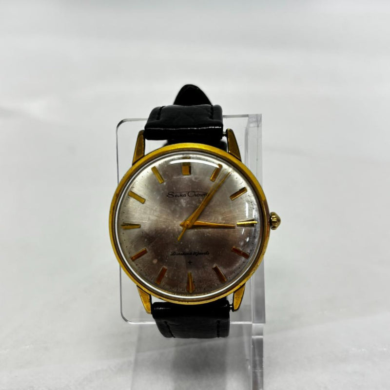 SEIKO Crown J15003F 1961 Hand Wind 21 Jewels 35mm Gold Dial Black Leather Watch