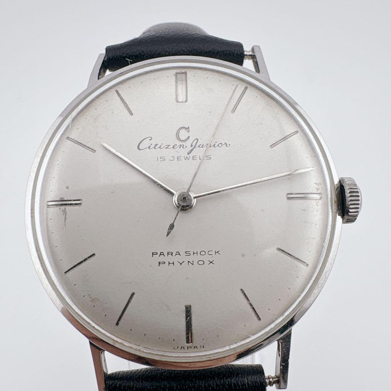 CITIZEN Junior 15 Jewels Manual Wind 1962 Stainless Steel Silver White Leather