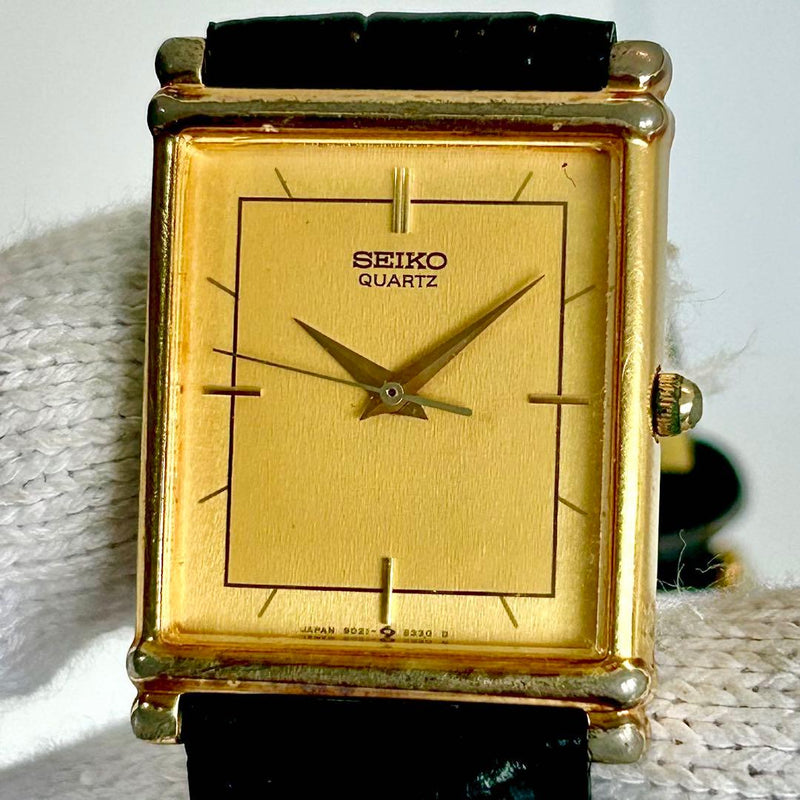 SEIKO 9021-5270 Quartz Gold Tank Square Rectangular Mens Watch 24.6mm 1985
