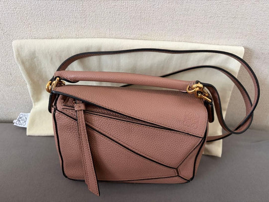 LOEWE Mini Puzzle Pink Beige Calfskin Leather Shoulder Crossbody Handbag