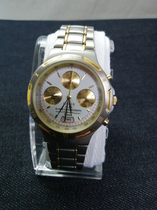 Seiko ALBA CARIB N944-6A30 Mens Quartz Alarm Chronograph Two-Tone 35.5mm White