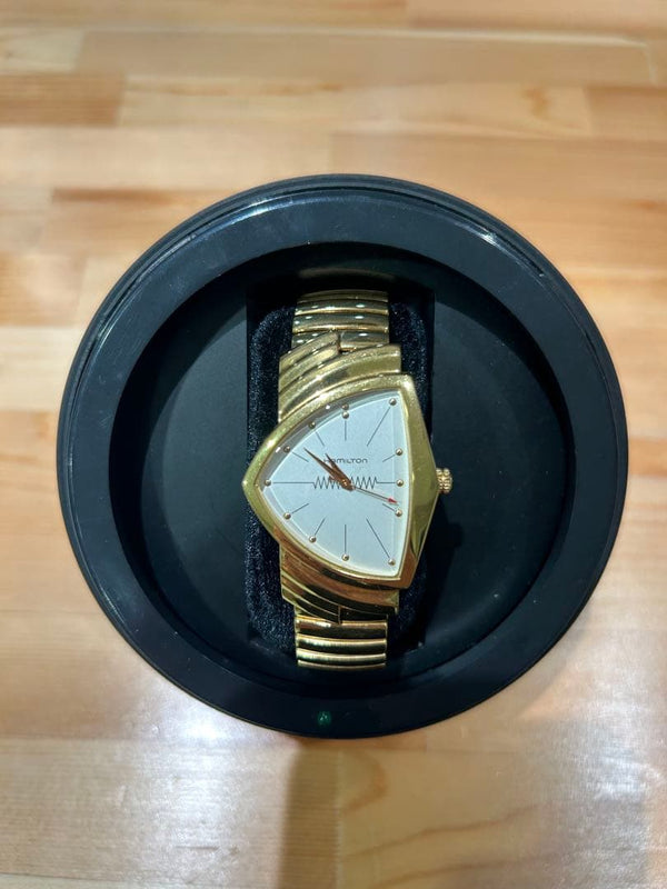 Ventura Quartz Black Dial Yellow Gold PVD Mens Watch H24301131