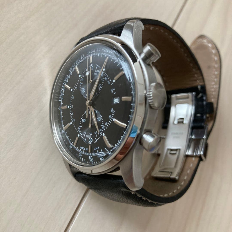 HUNTING WORLD HW-024 Chronograph Watch Stainless Steel 45mm Black Dial Leather