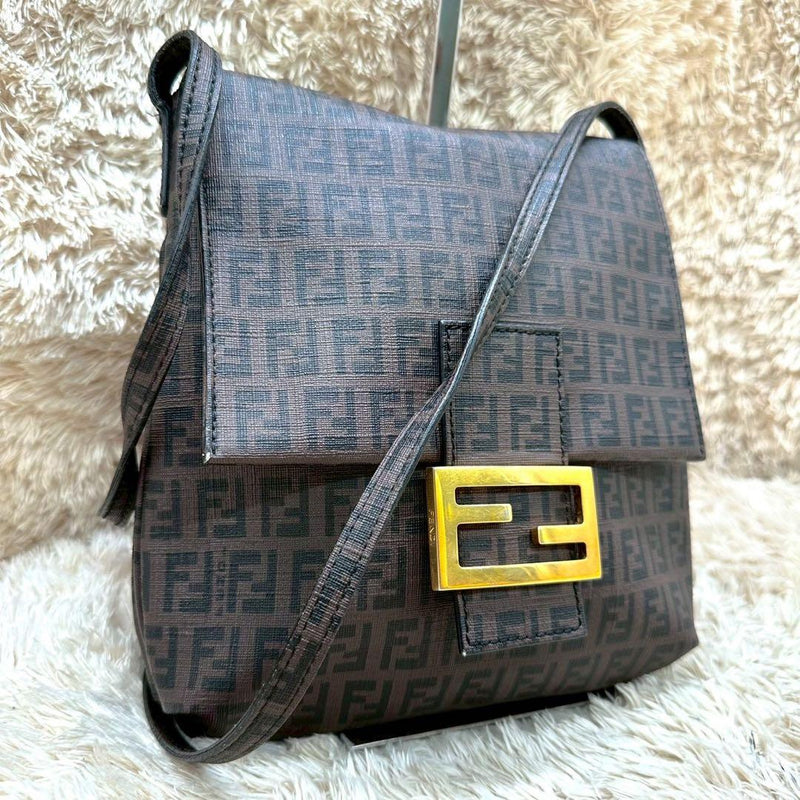 FENDI Mamma Baguette Zucca One Shoulder Bag Brown PVC H24 W22 D4cm CA0988621