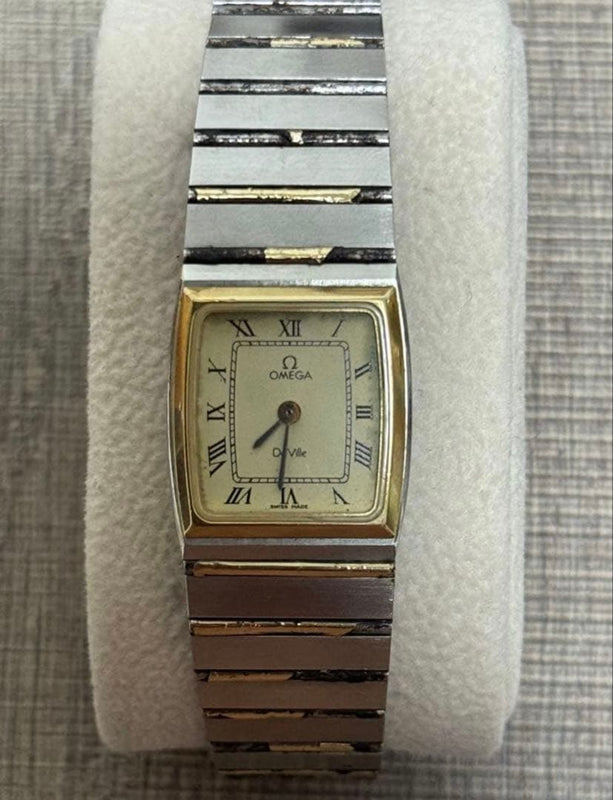 Working OMEGA De Ville Quartz 20mm Ivory Roman Dial Original Two-Tone Bracelet