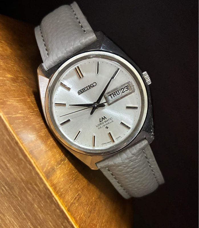 Seiko Lord Matic LM 5606-7000 Mens Automatic 36mm Silver Dial Leather Watch 1969