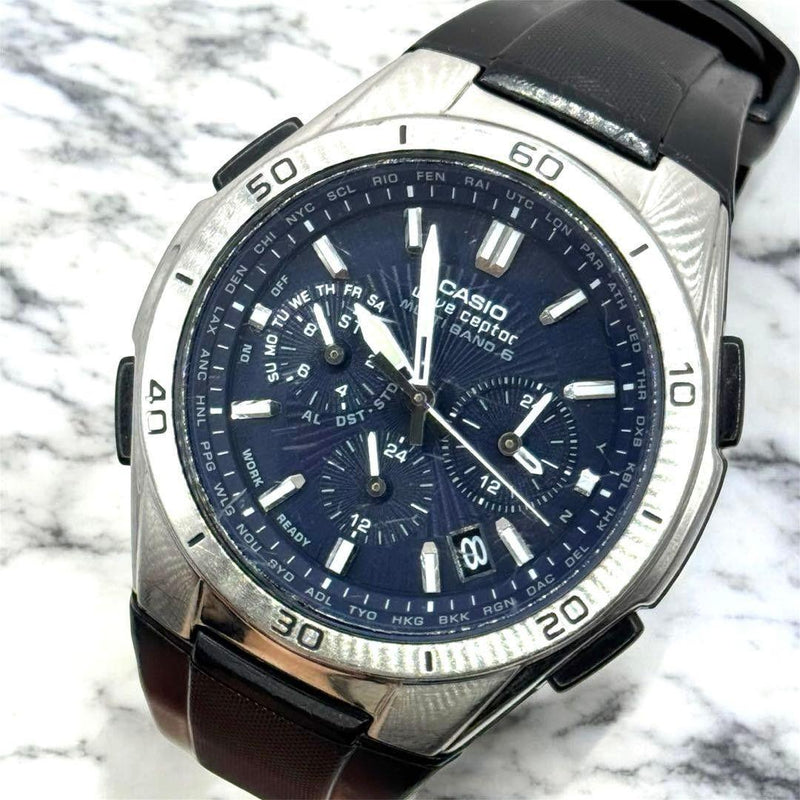 CASIO WAVE CEPTOR WVQ-M410 Radio Solar Mens Chronograph Date Day Watch Black