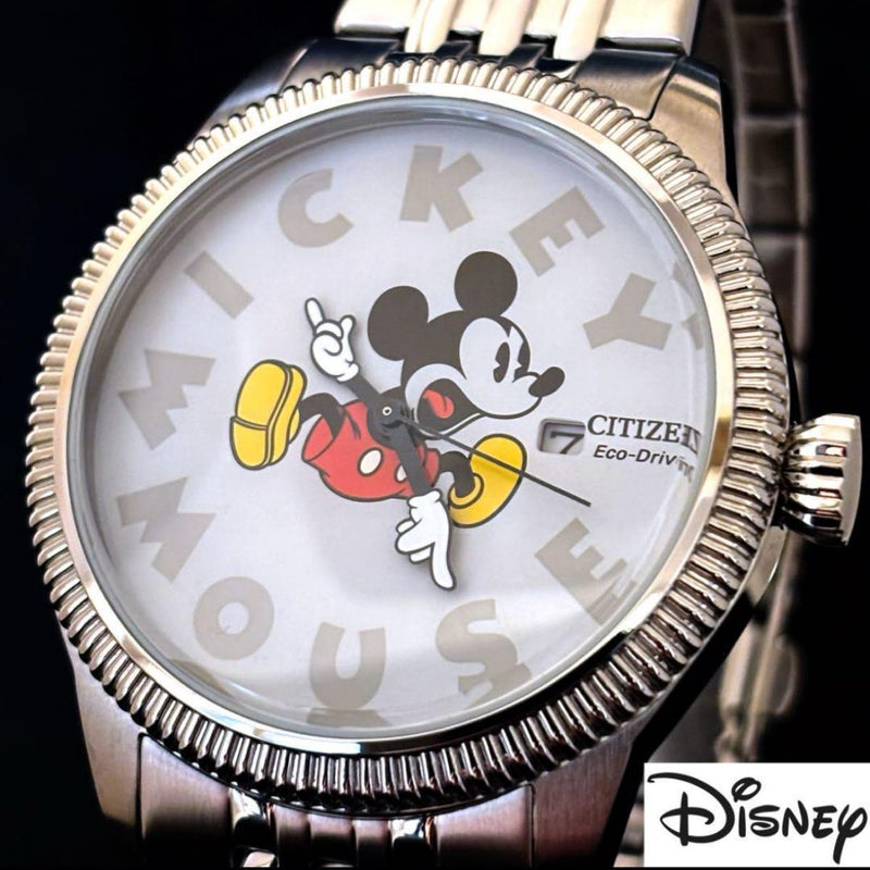 Citizen Eco-Drive Solar Mickey Mouse Watch Stainless Steel 42mm White Dial 100m