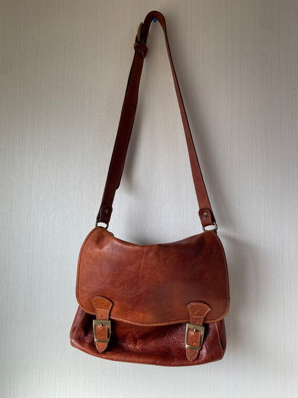 Leather Shoulder Bag Brown 12.2x9.8x3.5in Max Strap 52.8in
