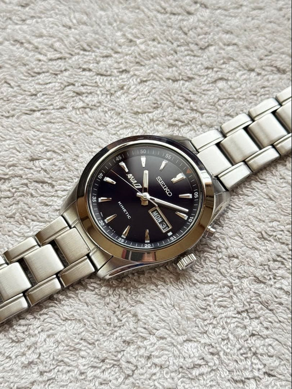 ANA KINETIC Day-Date Dark Navy Blue Dial Mirror Bezel Double Name Watch