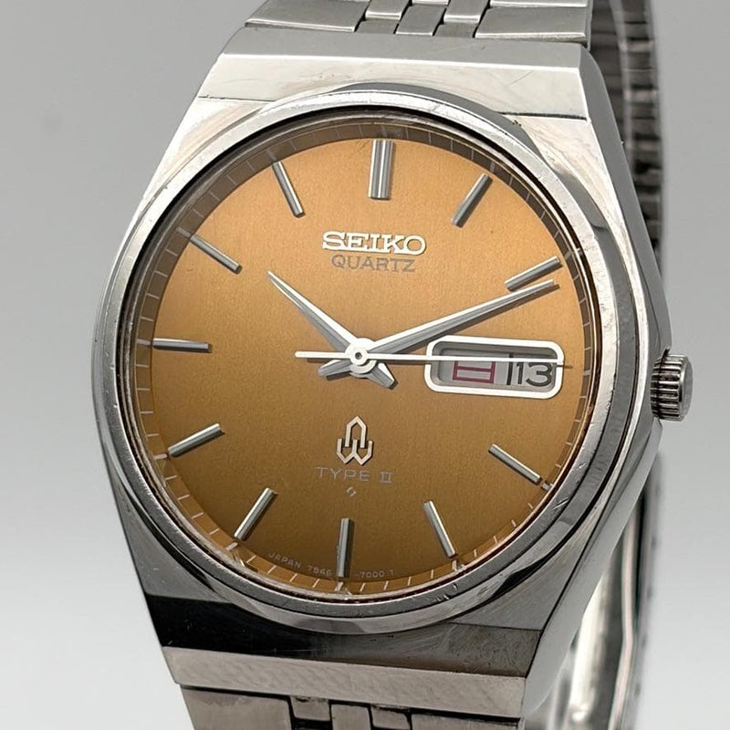 SEIKO TYPE II 7546-700C Quartz 36mm Stainless Steel Brown Orange Gold DayDate