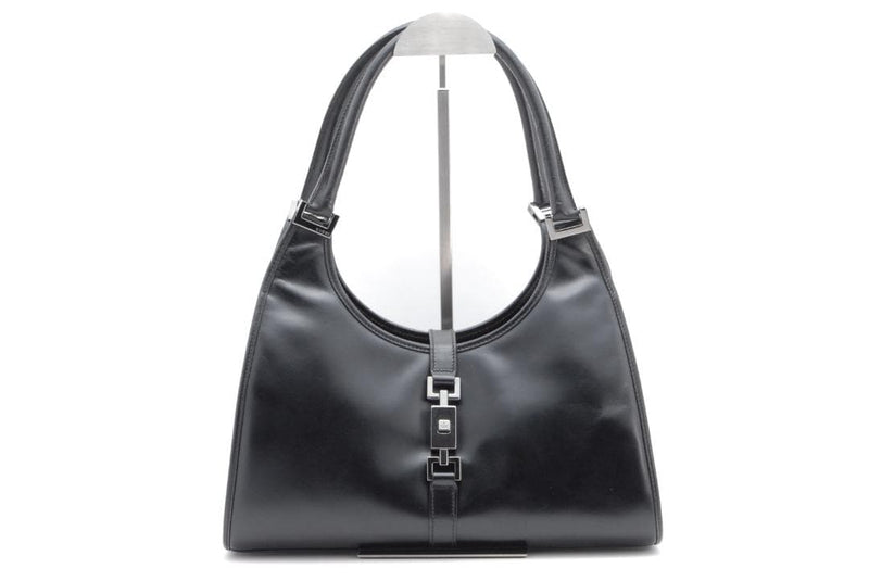 GUCCI Jackie Black Leather Handbag 002 1067 2123 W31 H15 D12cm Brown Suede