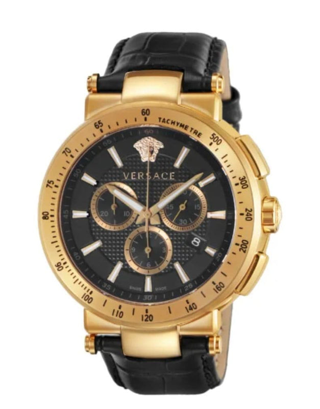 VERSACE Mystique Sport VFG140016 Mens Quartz Watch 44mm SS PGPVD Black Leather