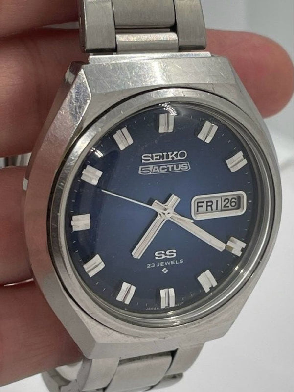 Seiko 5 Actus 7019 7210 Automatic Stainless Steel Blue Gradient Date Day Watch