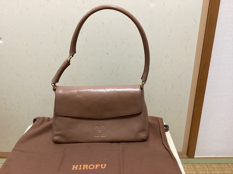 HIROFU Leather Shoulder Bag Black 11.4in Wide A4 Storage Zip Pocket Genuine