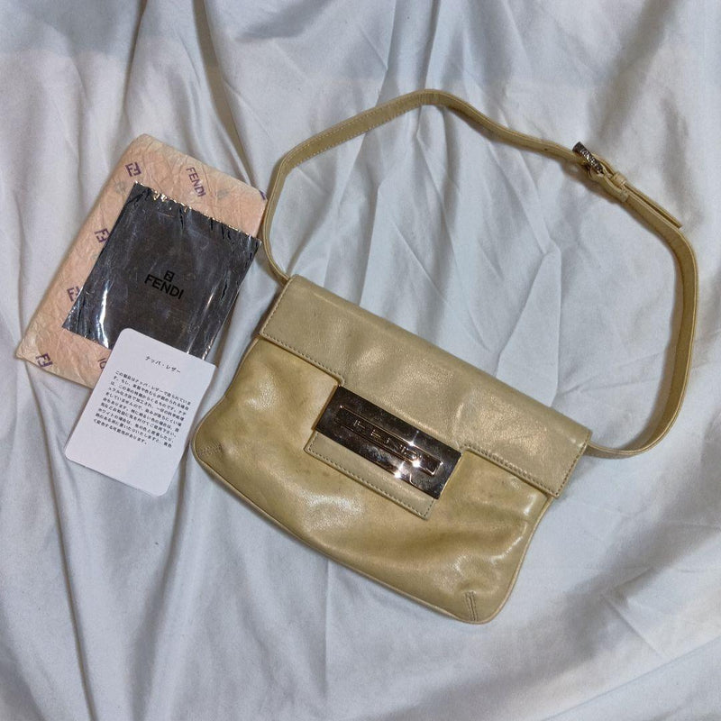 FENDI Nappa Leather Mamma Baguette Shoulder Bag Metal Plate 23cm W 15cm H 3.5cm