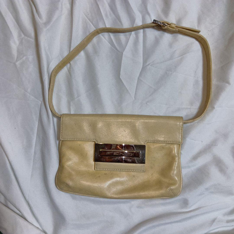 FENDI Nappa Leather Mamma Baguette Shoulder Bag Metal Plate 23cm W 15cm H 3.5cm