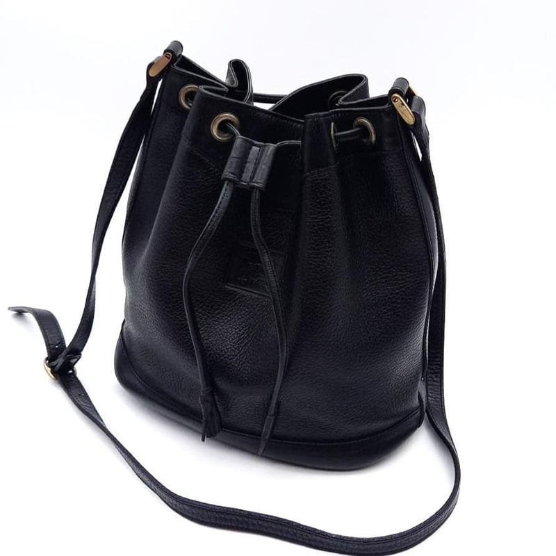 Burberrys Nova Check Shadow Horse Drawstring Black Leather Shoulder Bag H24cm