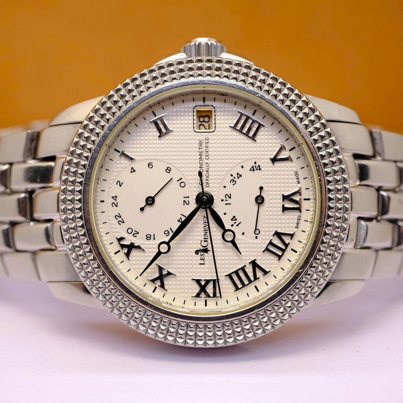 LES GENEVEZ C347 Automatic 21J 36.1mm White Roman Dial Date Power Reserve Watch