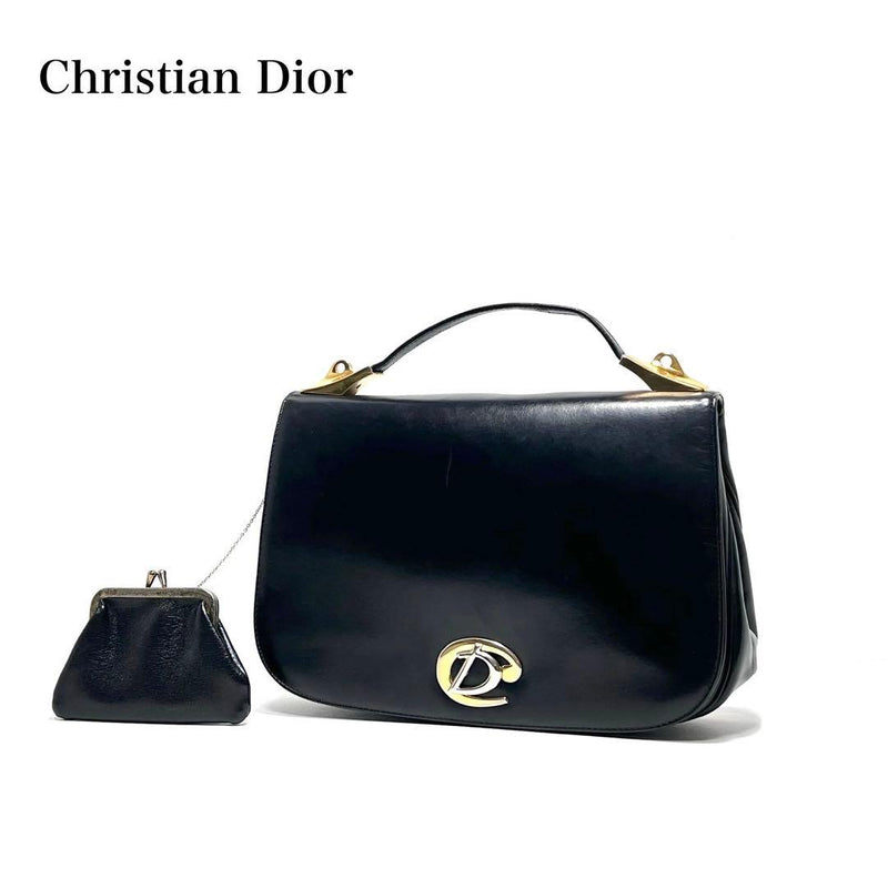Christian Dior Handbag Black Leather Flap Combination Hardware W25-28.5 H18.5