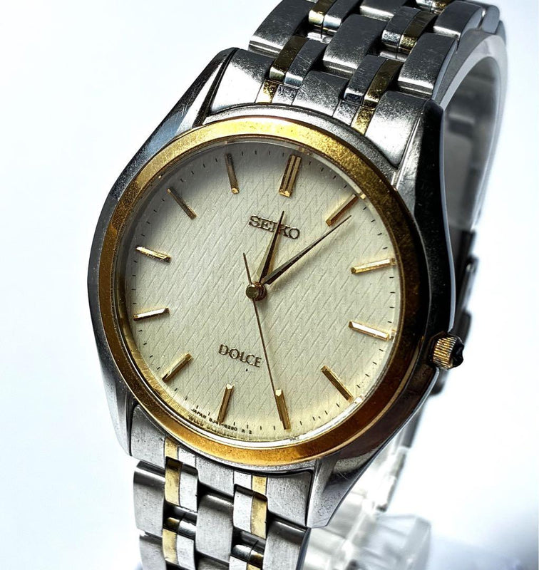 SEIKO DOLCE 8J41-6160 Watch 2002 Quartz HAQ Silver Gold Two-Tone Metal Bracelet