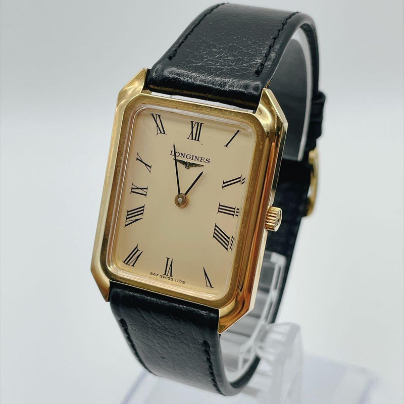 LONGINES Mens Watch 1940s 9L Manual Wind 10k GF Rectangular Champagne Black