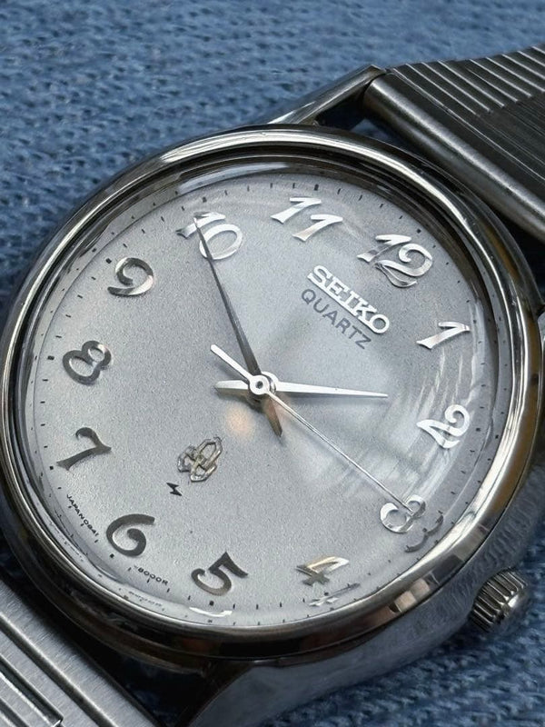 SEIKO 0841-8051 Quartz Watch 1976 SS 35mm Textured 3D Arabic Steel+Leather