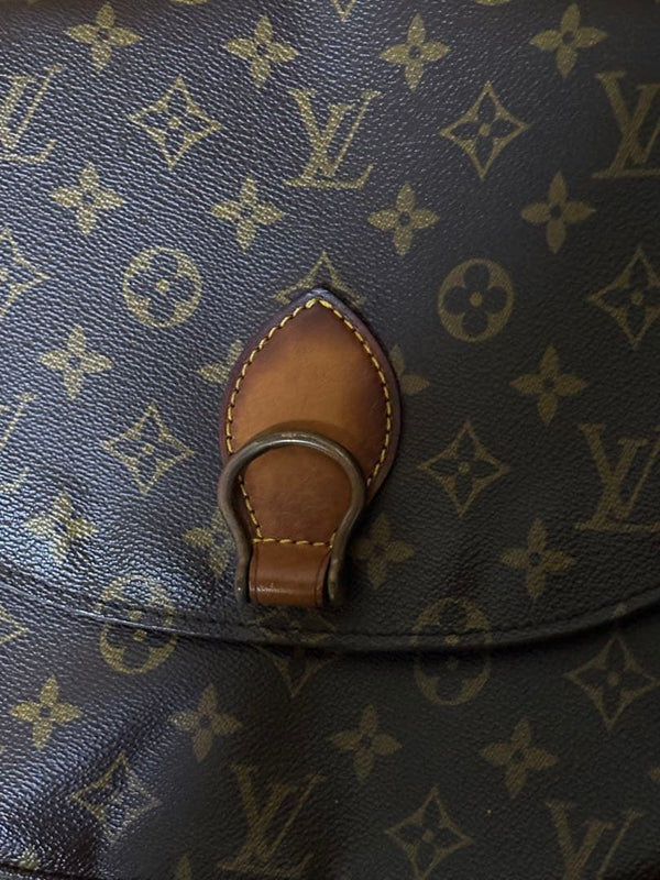 LOUIS VUITTON Monogram Canvas Flap Shoulder Bag with Snap Button Tan Trim Gold