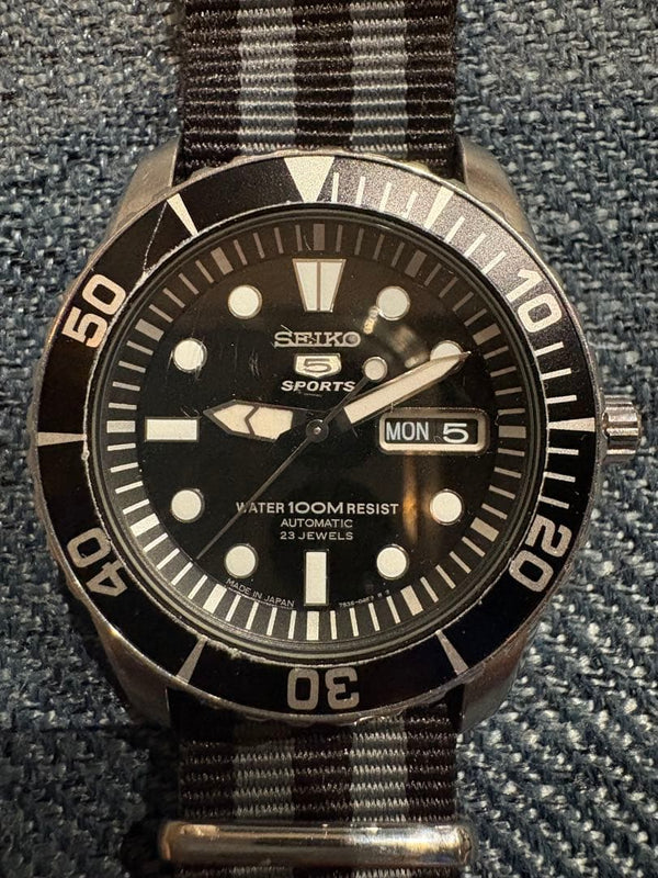 SEIKO 5 SPORTS Watch Old Logo 7S36-03C0 Automatic Black Dial 100m Day Date 2