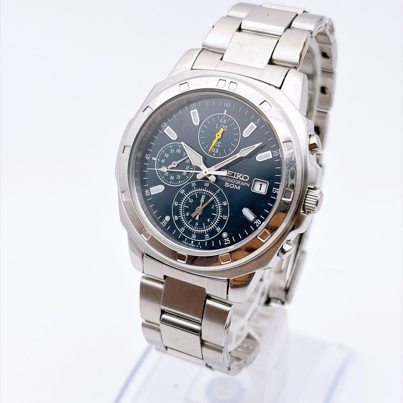 SEIKO 7T92-0CA0 Quartz Chronograph Mens Watch 41.88mm Black Dial Date 50M 1999