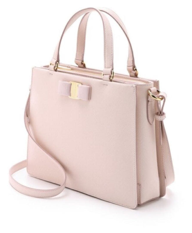 Ferragamo Tracy Vara Ribbon Saffiano Leather Pink Gold 2-Way Bag W26cm H20cm